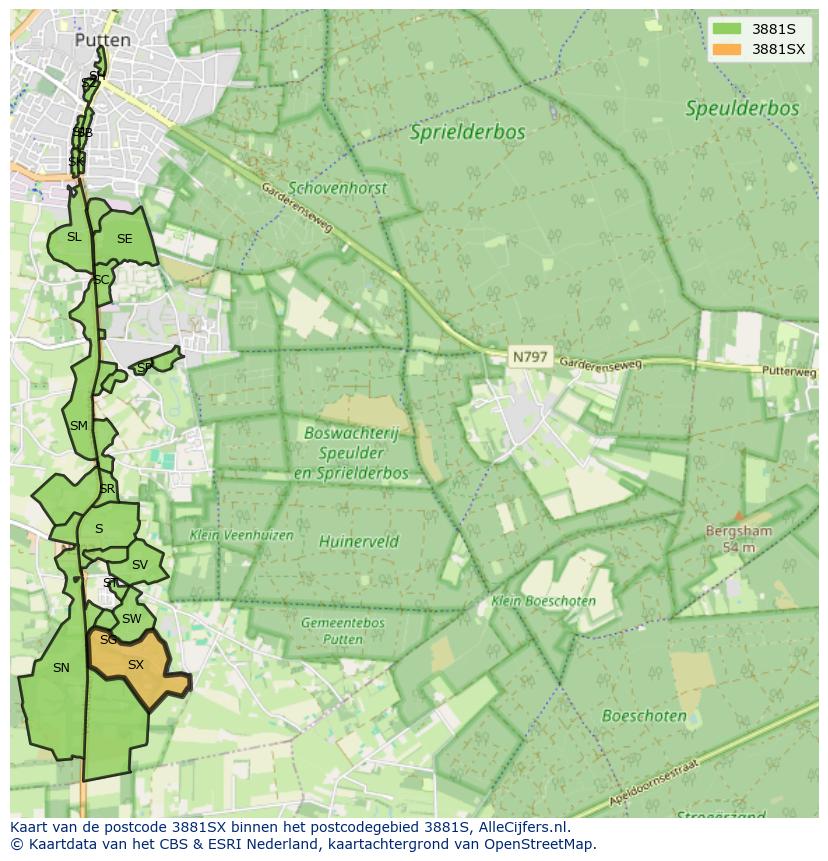 Afbeelding van het postcodegebied 3881 SX op de kaart.