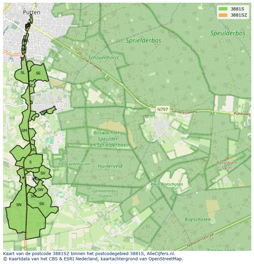 Afbeelding van het postcodegebied 3881 SZ op de kaart.