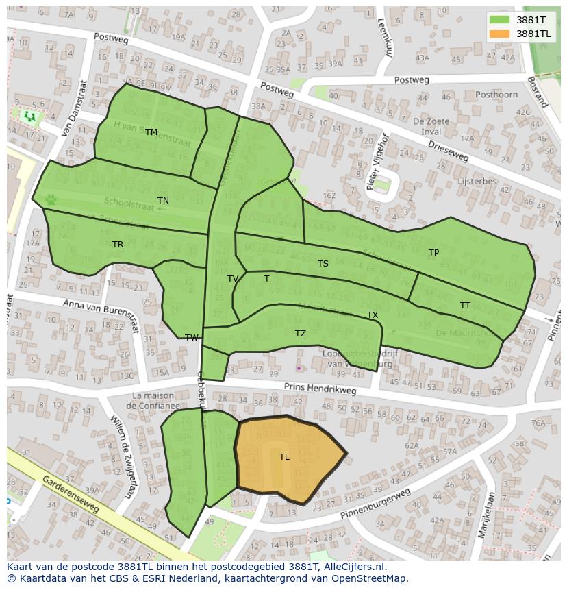 Afbeelding van het postcodegebied 3881 TL op de kaart.