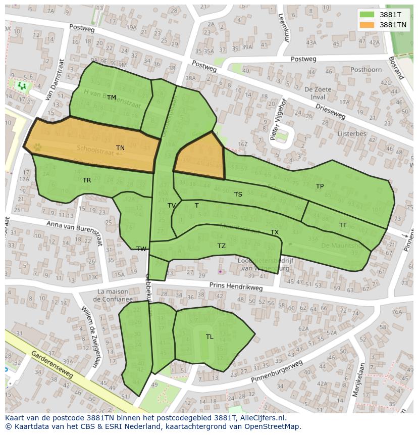 Afbeelding van het postcodegebied 3881 TN op de kaart.