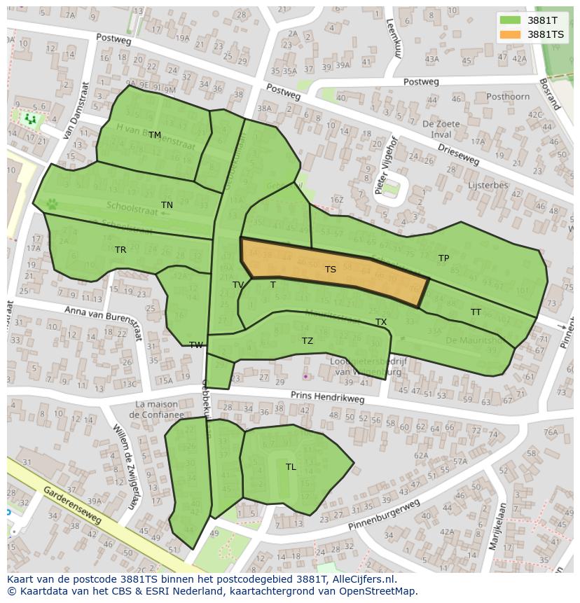 Afbeelding van het postcodegebied 3881 TS op de kaart.