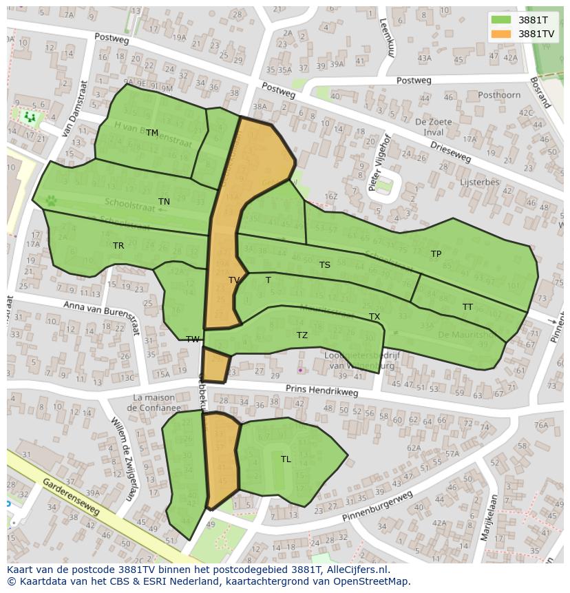 Afbeelding van het postcodegebied 3881 TV op de kaart.