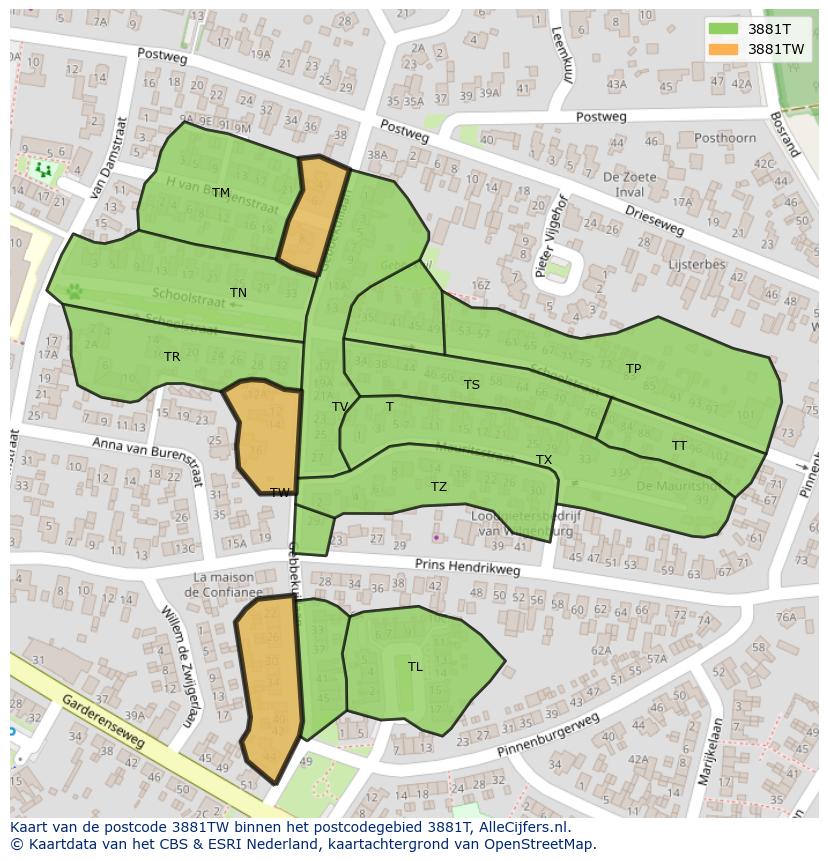Afbeelding van het postcodegebied 3881 TW op de kaart.