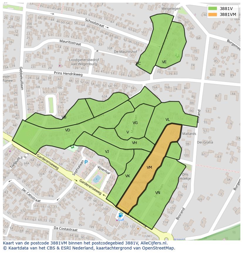 Afbeelding van het postcodegebied 3881 VM op de kaart.