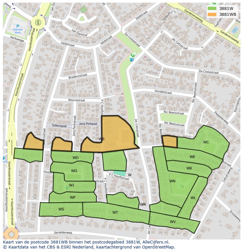 Afbeelding van het postcodegebied 3881 WB op de kaart.