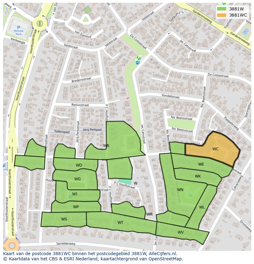 Afbeelding van het postcodegebied 3881 WC op de kaart.