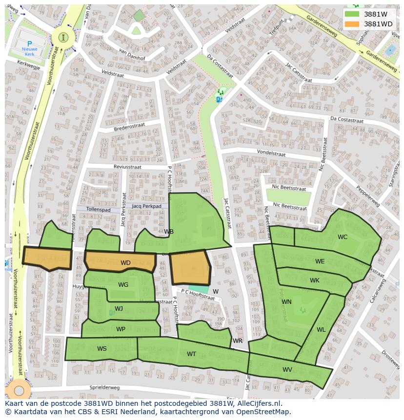 Afbeelding van het postcodegebied 3881 WD op de kaart.