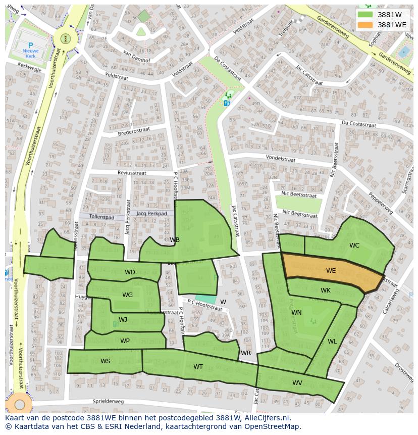 Afbeelding van het postcodegebied 3881 WE op de kaart.