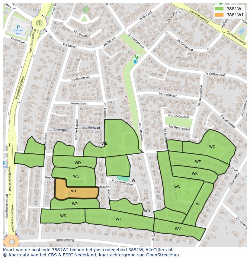 Afbeelding van het postcodegebied 3881 WJ op de kaart.