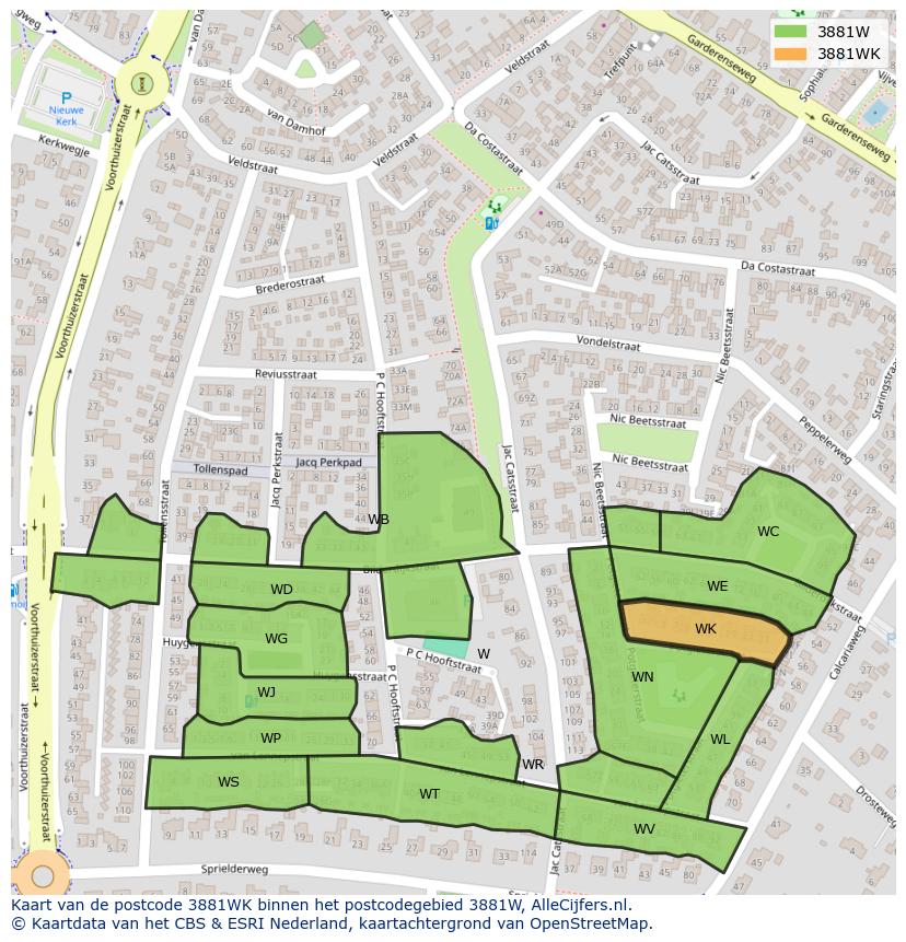 Afbeelding van het postcodegebied 3881 WK op de kaart.