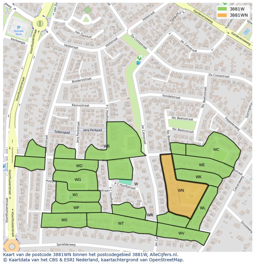 Afbeelding van het postcodegebied 3881 WN op de kaart.