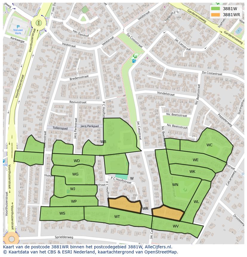 Afbeelding van het postcodegebied 3881 WR op de kaart.