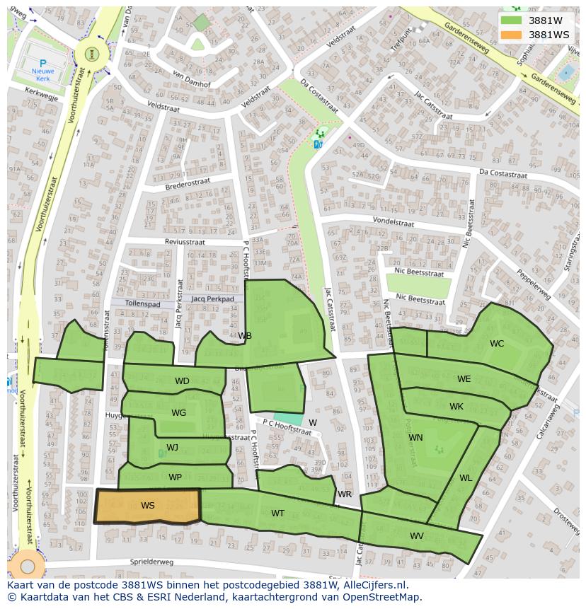 Afbeelding van het postcodegebied 3881 WS op de kaart.