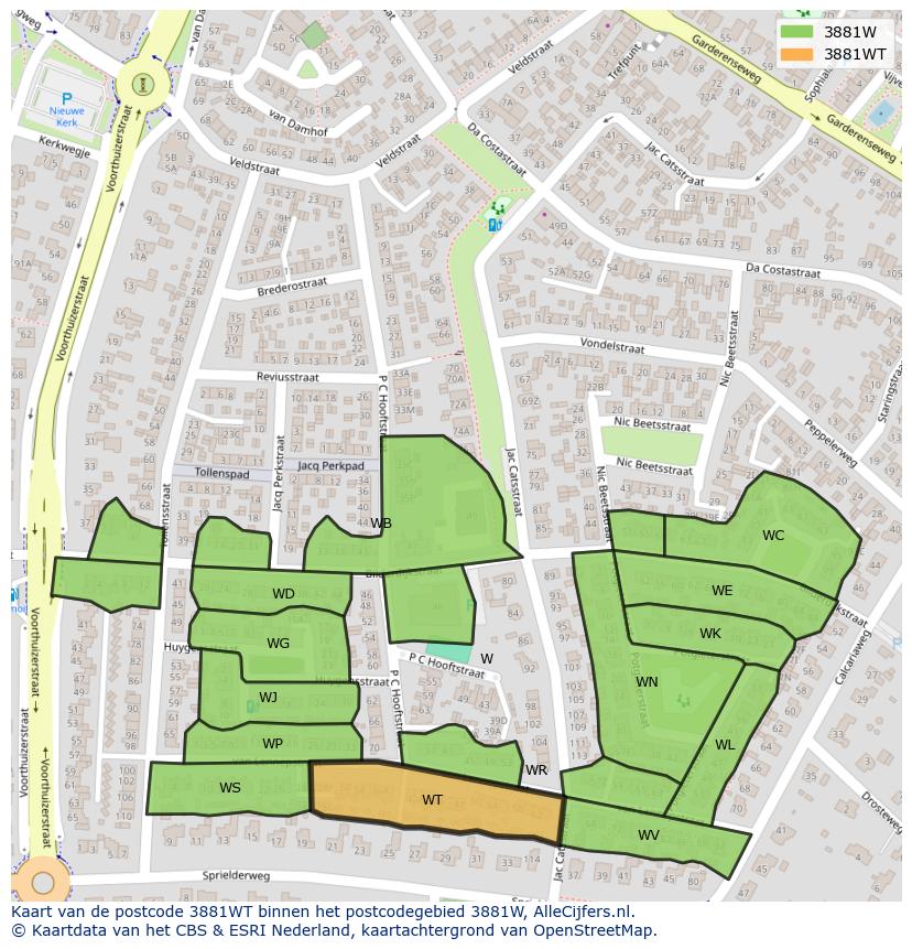 Afbeelding van het postcodegebied 3881 WT op de kaart.