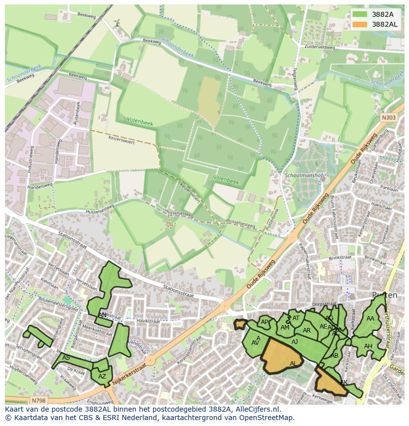 Afbeelding van het postcodegebied 3882 AL op de kaart.