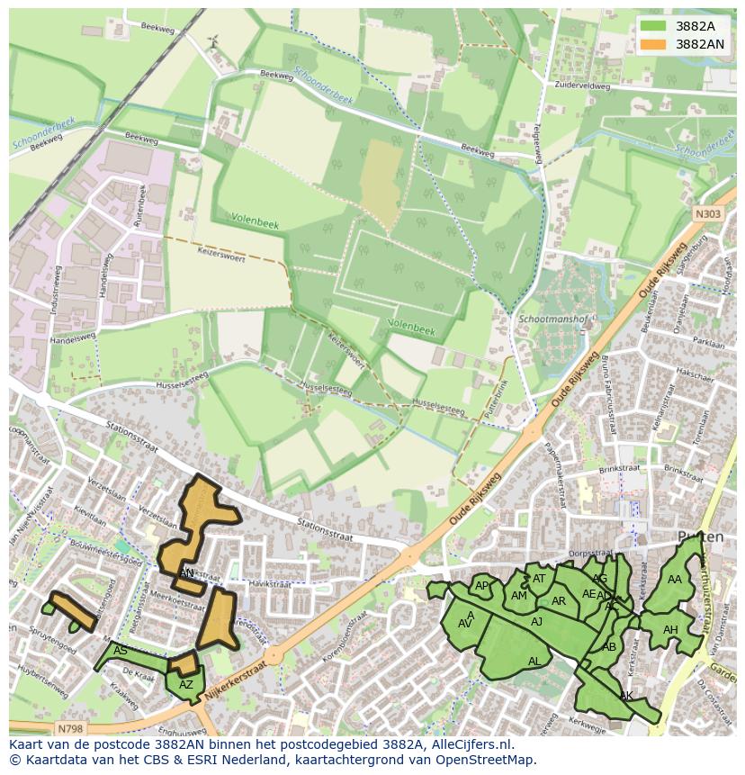 Afbeelding van het postcodegebied 3882 AN op de kaart.