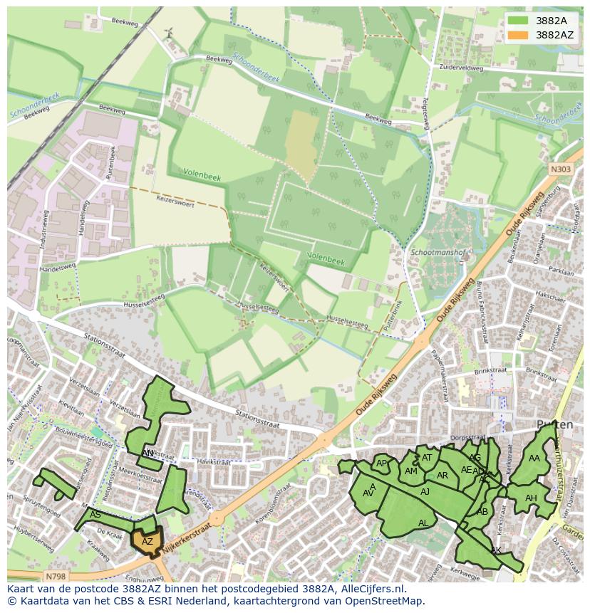 Afbeelding van het postcodegebied 3882 AZ op de kaart.