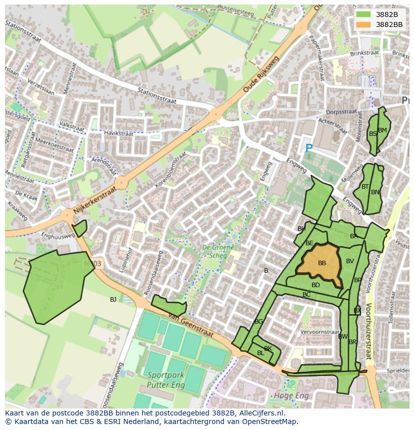 Afbeelding van het postcodegebied 3882 BB op de kaart.