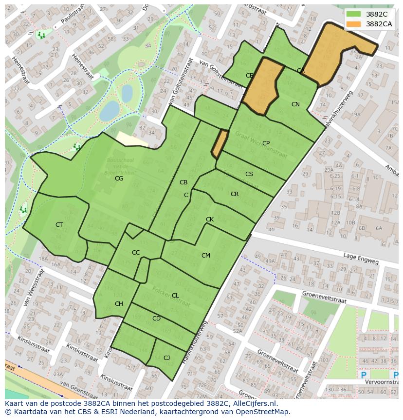 Afbeelding van het postcodegebied 3882 CA op de kaart.