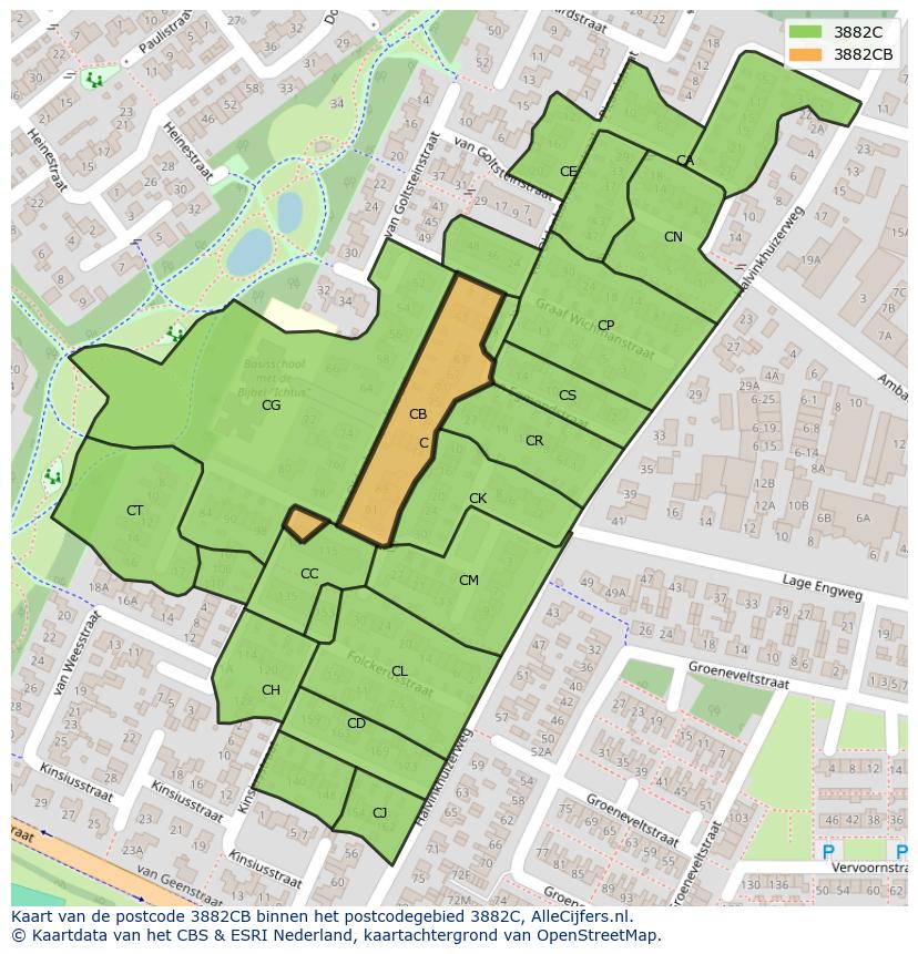 Afbeelding van het postcodegebied 3882 CB op de kaart.
