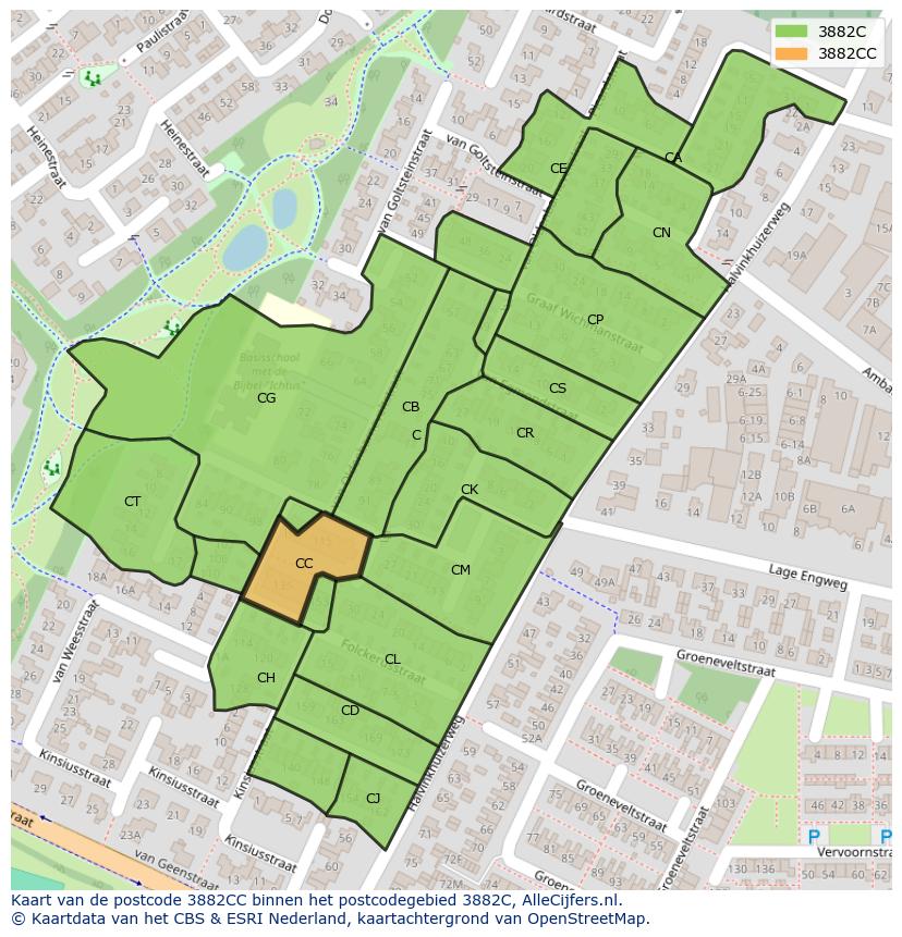 Afbeelding van het postcodegebied 3882 CC op de kaart.