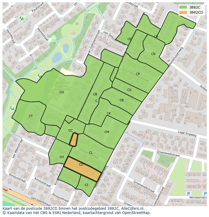 Afbeelding van het postcodegebied 3882 CD op de kaart.