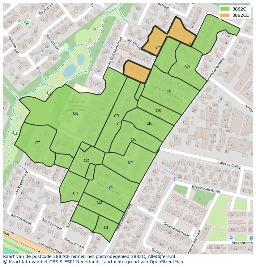 Afbeelding van het postcodegebied 3882 CE op de kaart.
