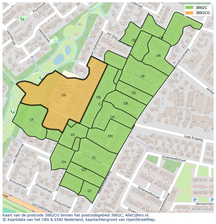 Afbeelding van het postcodegebied 3882 CG op de kaart.