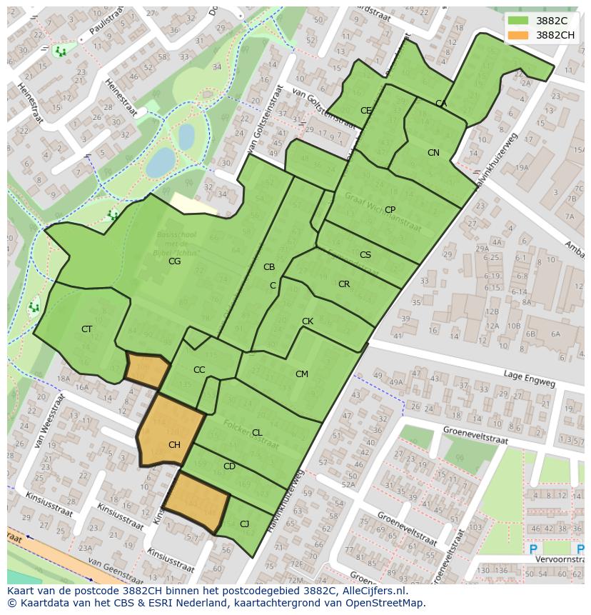Afbeelding van het postcodegebied 3882 CH op de kaart.