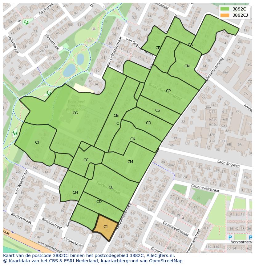 Afbeelding van het postcodegebied 3882 CJ op de kaart.