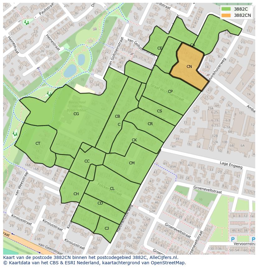 Afbeelding van het postcodegebied 3882 CN op de kaart.