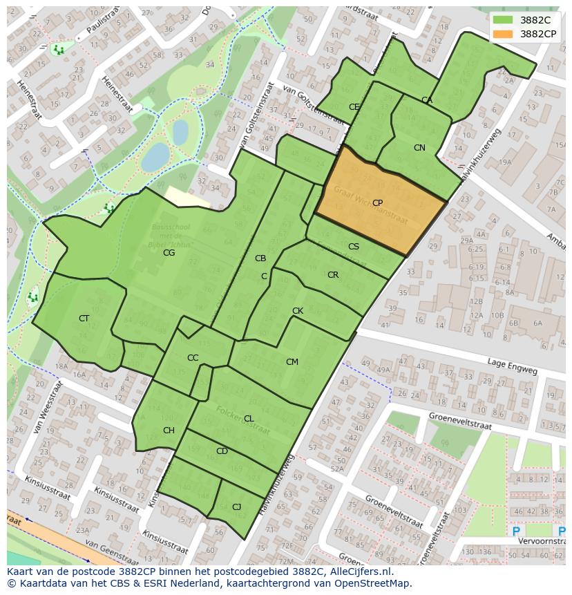 Afbeelding van het postcodegebied 3882 CP op de kaart.