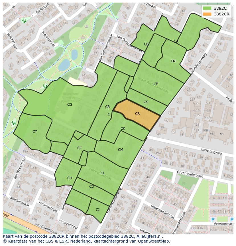 Afbeelding van het postcodegebied 3882 CR op de kaart.
