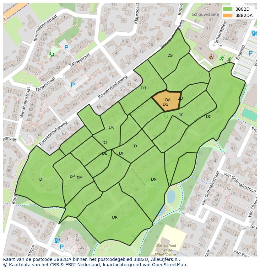 Afbeelding van het postcodegebied 3882 DA op de kaart.