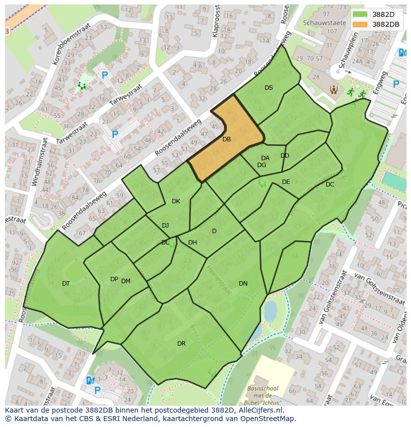Afbeelding van het postcodegebied 3882 DB op de kaart.