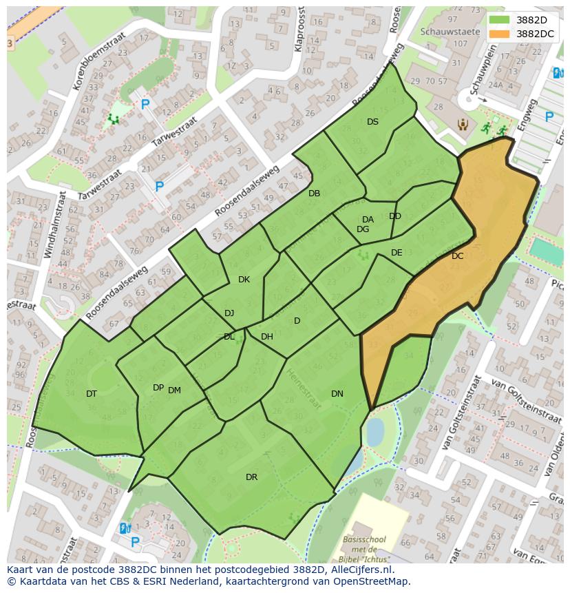 Afbeelding van het postcodegebied 3882 DC op de kaart.