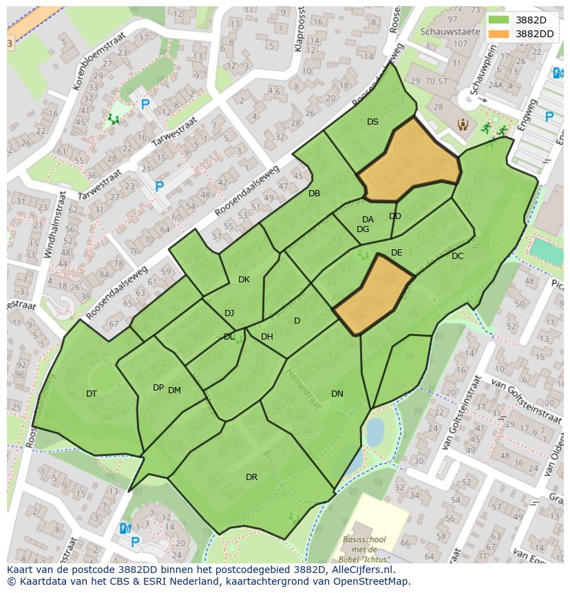 Afbeelding van het postcodegebied 3882 DD op de kaart.