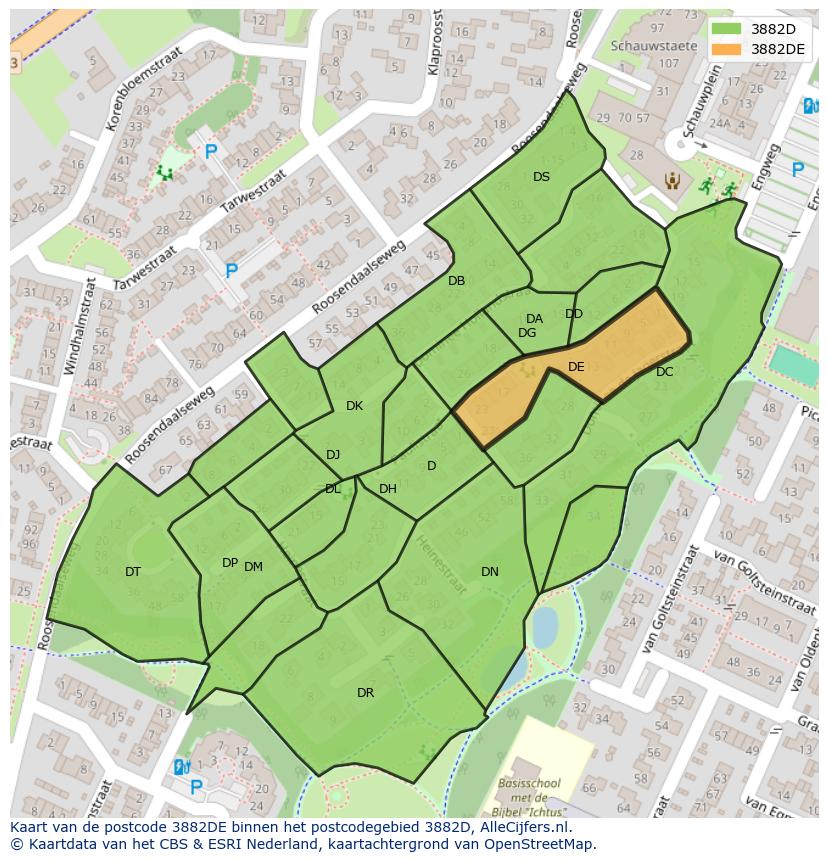 Afbeelding van het postcodegebied 3882 DE op de kaart.