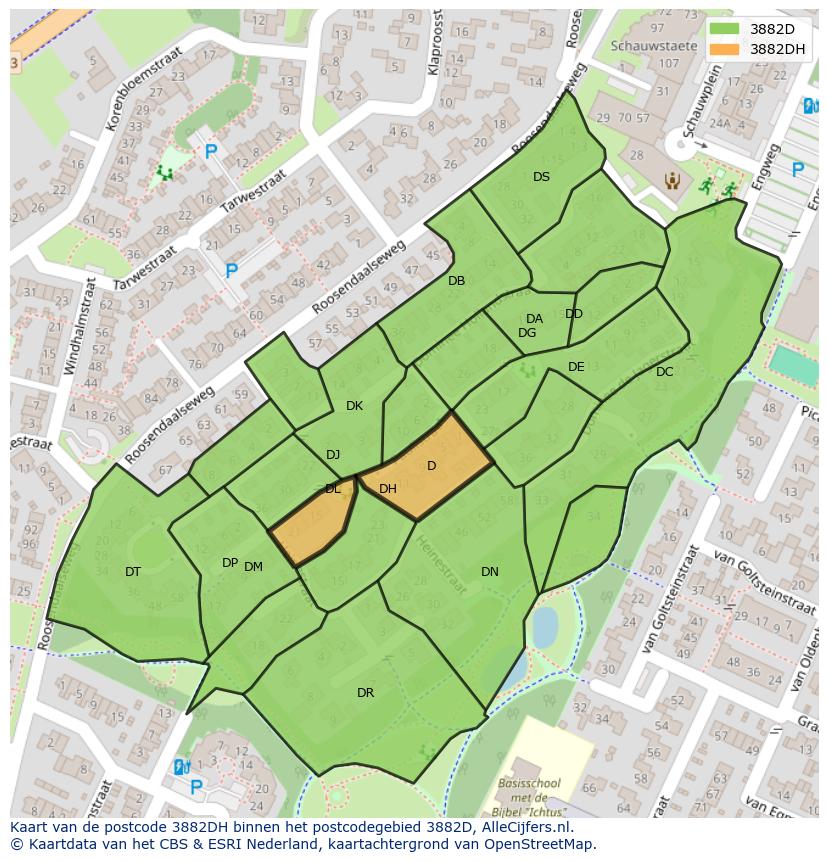 Afbeelding van het postcodegebied 3882 DH op de kaart.