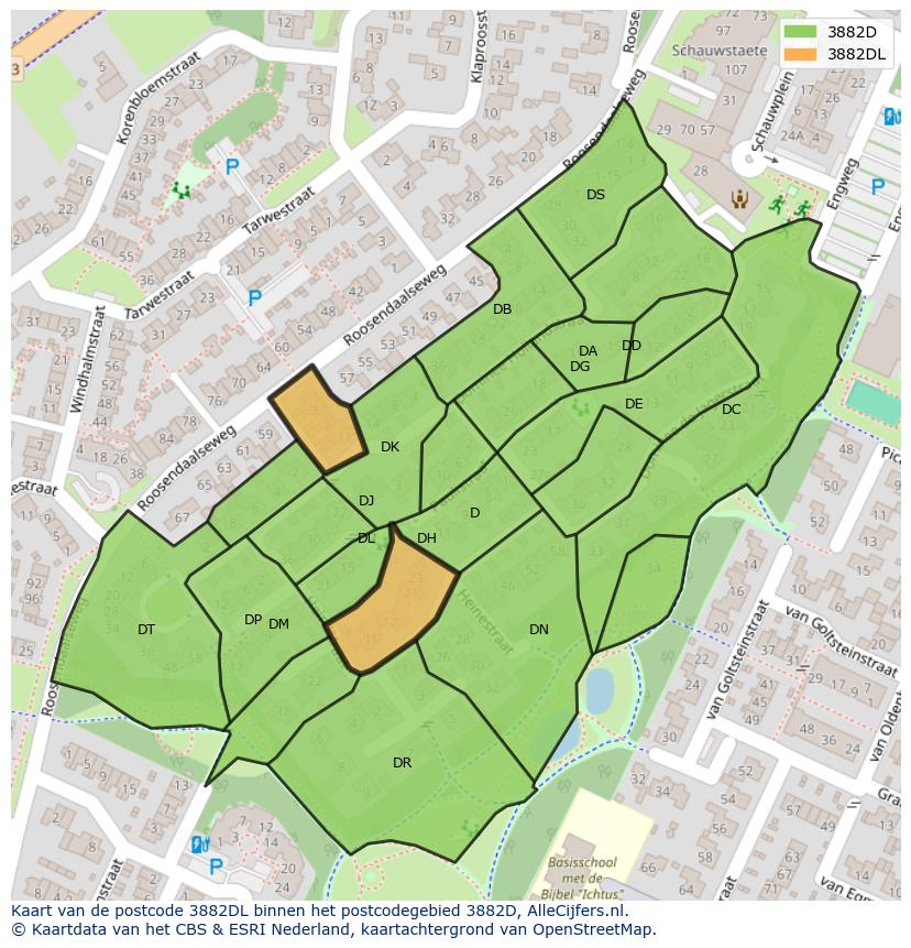 Afbeelding van het postcodegebied 3882 DL op de kaart.