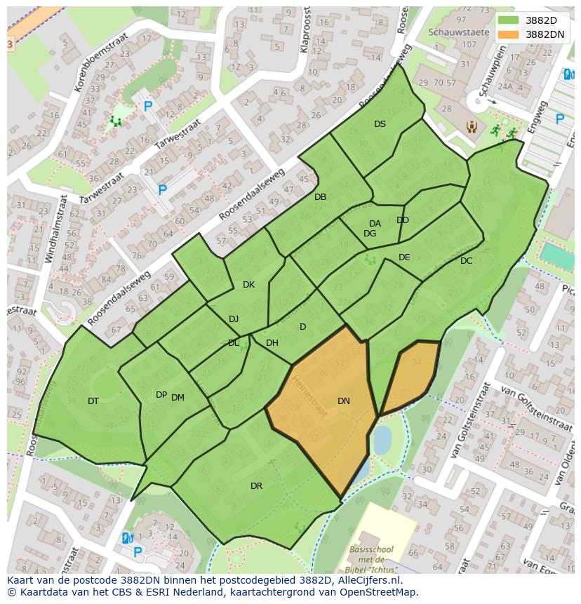 Afbeelding van het postcodegebied 3882 DN op de kaart.