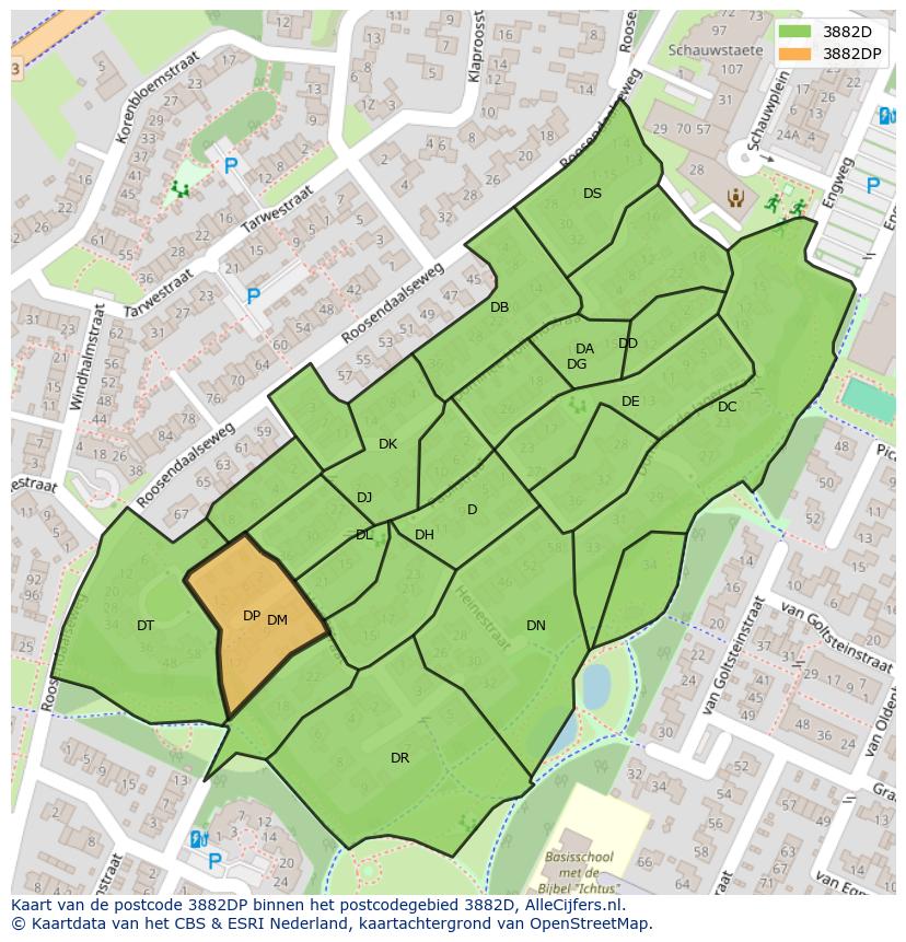 Afbeelding van het postcodegebied 3882 DP op de kaart.