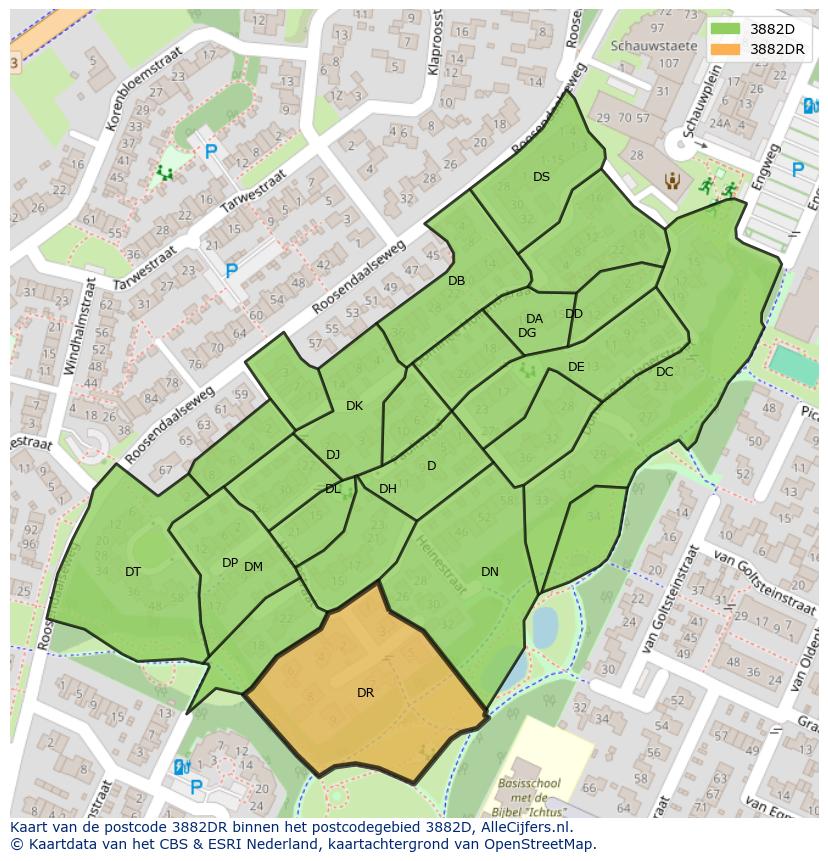 Afbeelding van het postcodegebied 3882 DR op de kaart.