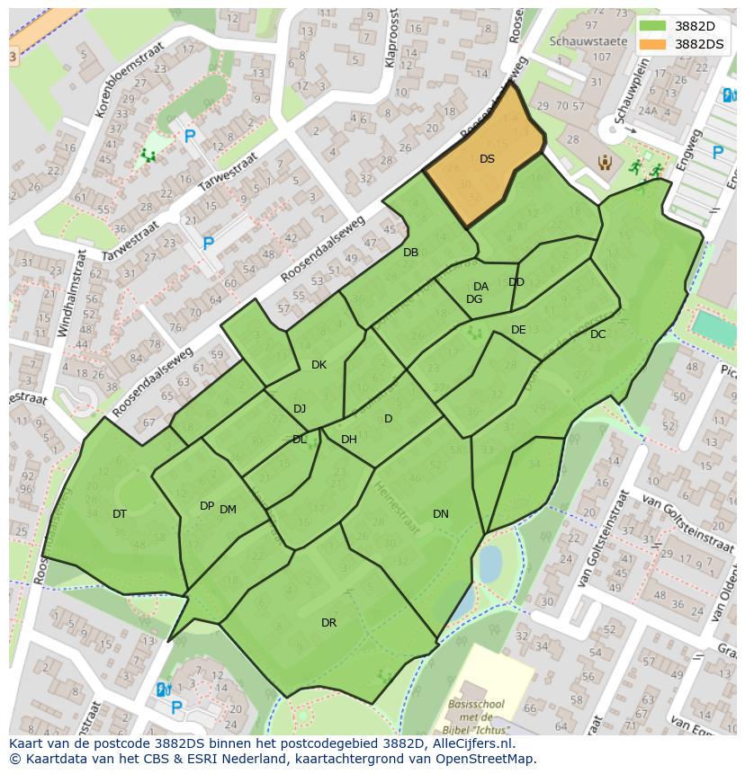 Afbeelding van het postcodegebied 3882 DS op de kaart.