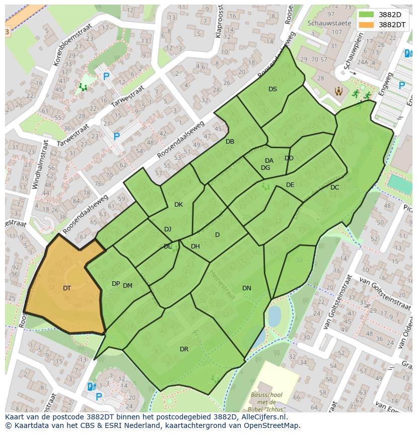Afbeelding van het postcodegebied 3882 DT op de kaart.