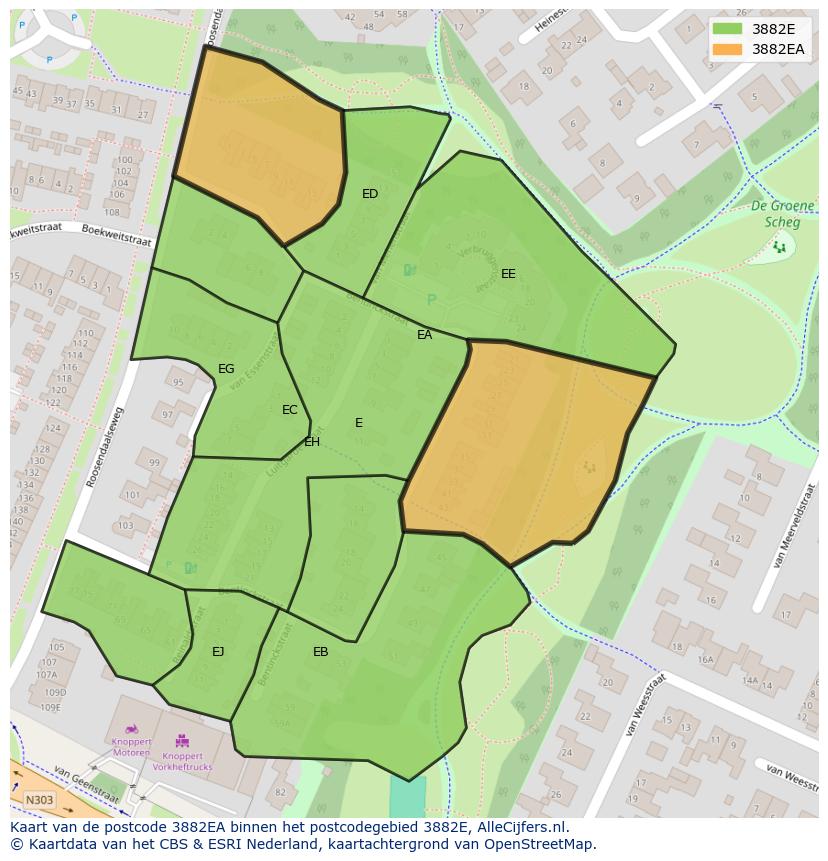 Afbeelding van het postcodegebied 3882 EA op de kaart.