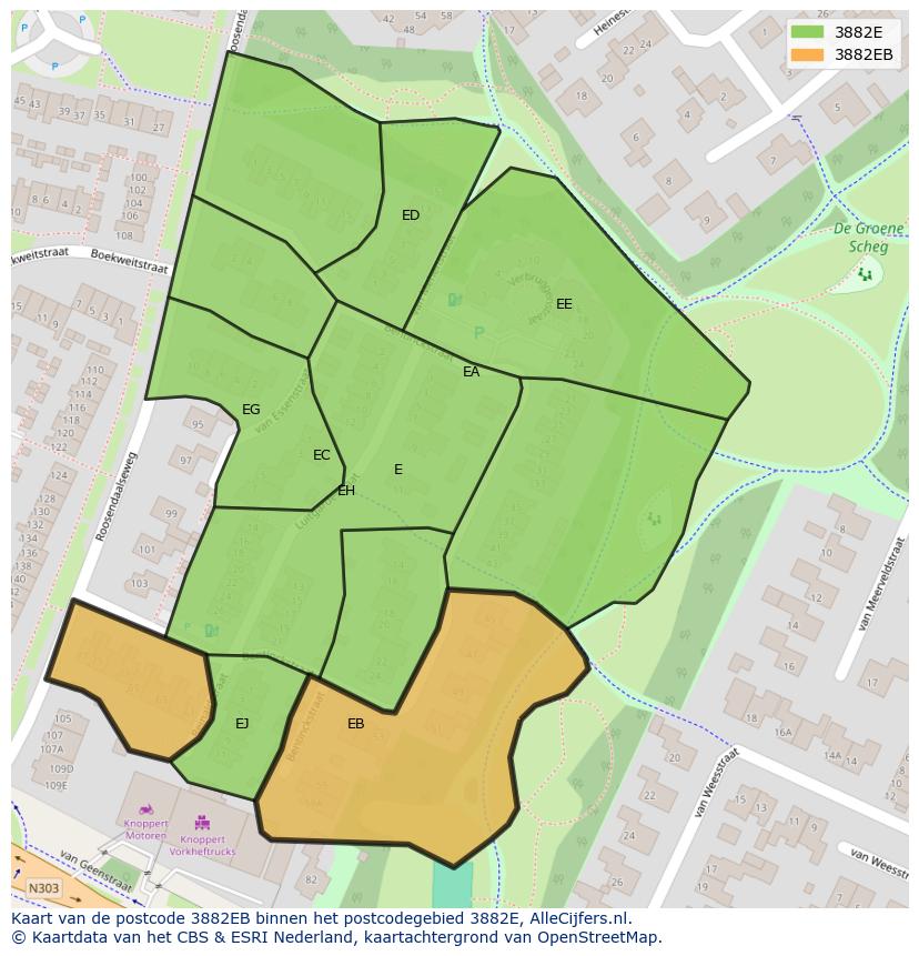 Afbeelding van het postcodegebied 3882 EB op de kaart.