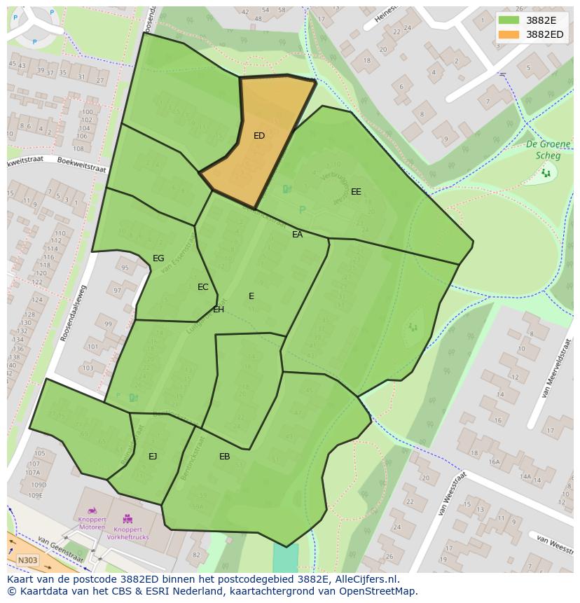 Afbeelding van het postcodegebied 3882 ED op de kaart.