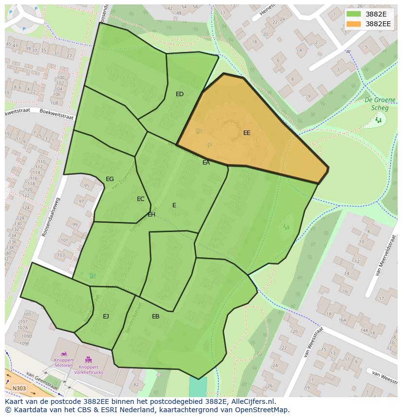 Afbeelding van het postcodegebied 3882 EE op de kaart.