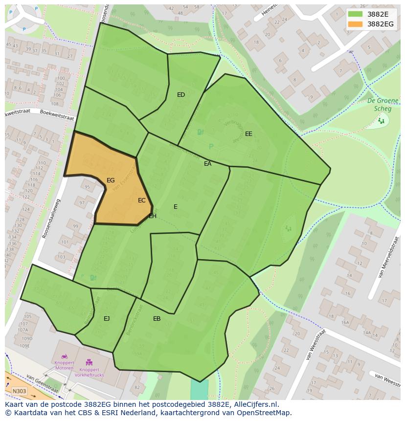 Afbeelding van het postcodegebied 3882 EG op de kaart.